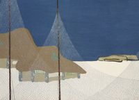 Plakat 18x13cm Fishing Village, Sekka Japoński Vintage