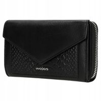 PORTFEL DAMSKI skórzany SKÓRA NATURALNA licowana elegancki czarny WOJAS