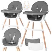 Krzesełko do Karmienia Składane Fotelik Regulowana Taca Pasy BITEO Grey 3w1