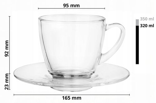 Filiżanki szklane DUŻE Luna 320ml + Spodek komplet 6szt na kawę latte na Arena.pl
