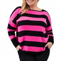 SWETEREK DAMSKI sweter damski w paski oversize czarno różowy