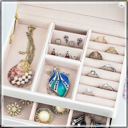 SZKATUŁKA KUFEREK NA BIŻUTERIĘ POJEMNY ELEGANCKI PUDEŁKO Z LUSTERKIEM BIAŁE na Arena.pl