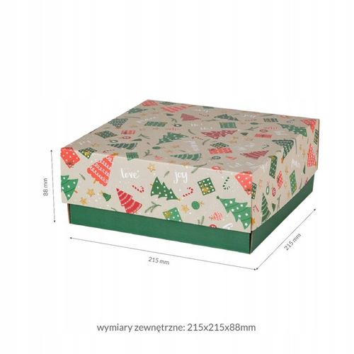 10x PUDEŁKO PREZENTOWE OPAKOWANIE ŚWIĄTECZNE 200x200x85 mm CHOINKI Zestaw na Arena.pl