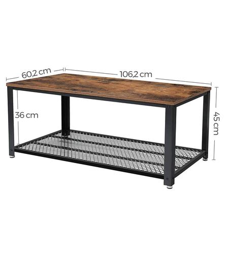 Stolik kawowy z półką 106x60 cm rustykalny brąz styl loft na Arena.pl