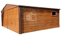 GARAŻ BLASZANY 6m x 5,8m poziom - dwuspad 2x Brama + drzwi drewnopodobny 6x5,8