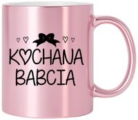 KUBEK RÓŻOWY PREMIUM Z NADRUKIEM BABCIA PREZENT DLA BABCI URODZINY IMIENINY