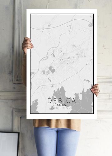 Dębica mapa czarno biała - plakat 70x100 cm na Arena.pl