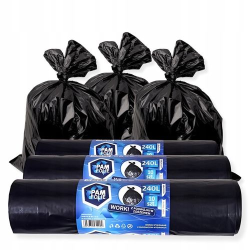 WORKI NA ŚMIECI BUDOWLANE 240L 30 szt Uniwersalne Duże Mocne Pam Folie na Arena.pl
