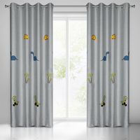 Zasłona gotowa na przelotkach DINO 140x250 srebrna z dinozaurem