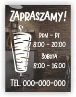 Naklejka zapraszamy godziny otwarcia na witrynę drzwi szybę kebab 61x45 cm