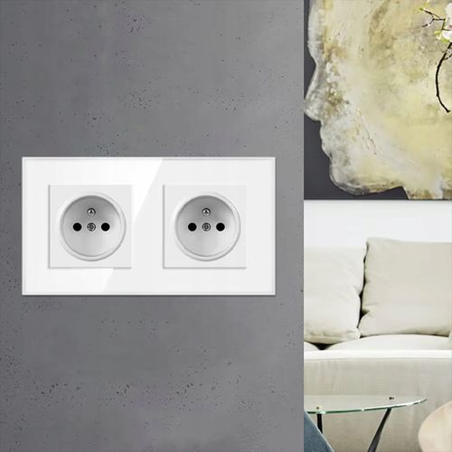 Kontakt BIAŁE GNIAZDKO ELEKTRYCZNE 2 z bolcem podwójne FI60 RAMKA SZKLANA na Arena.pl