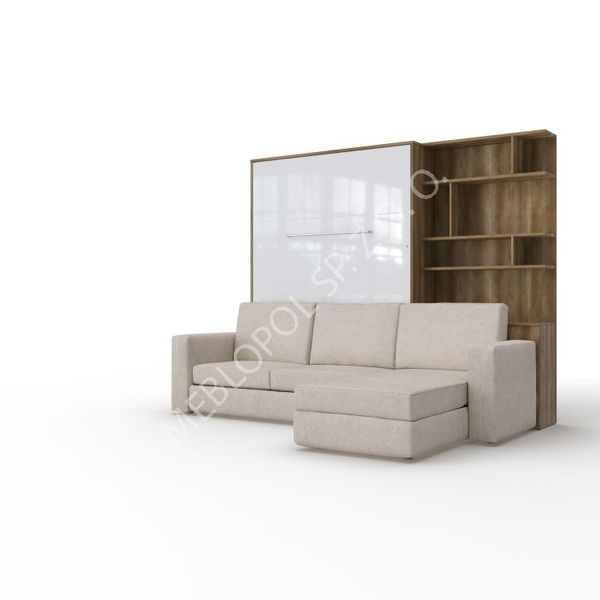 Półkotapczan MEBLOPOL 140V pionowy z narożnikiem dąb/biały połysk z LED zdjęcie 1