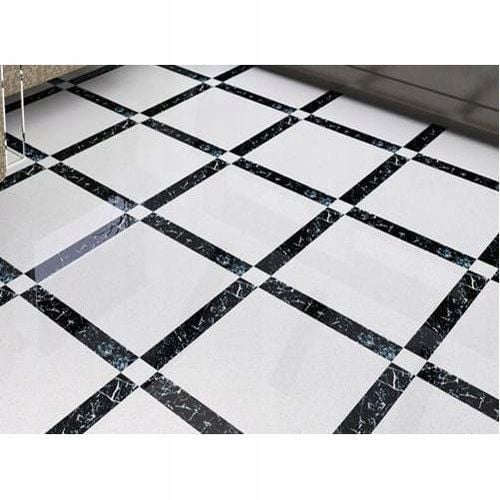 Gres polerowany BIAŁY MARMUR + czarna ramka POŁYSK zdjęcie 1