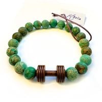 Fit Kolekcja - Bransoletka z koralików ze sztangielką copper & turquoise imperial jasper 18 cm