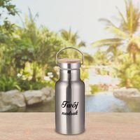 Srebrny metalowy termos z rączką 350 ml z Twoim nadrukiem