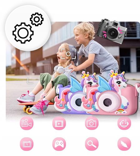 APARAT CYFROWY DLA DZIECI JEDNOROŻEC SELFIE KAMERA+KARTA 32GB MENU PL na Arena.pl