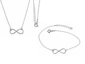 Delikatny rodowany srebrny komplet celebrytka nieskończoność infinity srebro 925 FL145K