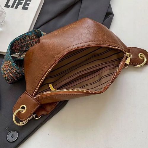 Torebka Damska Nerka BRĄZOWA Pojemna na Ramię Pasek Kolorowy Złoty Zamek na Arena.pl