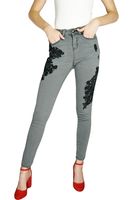 Primark Grafitowe Jeansy Hafty, Przetarcia - 34 / XS
