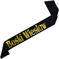 Boski + imię -  czarna szarfa ze złotym nadrukiem