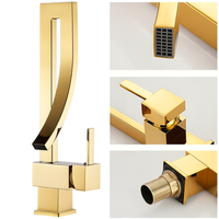 Bateria łazienkowa Kran stojący Wylewka obrotowa stojąca nablatowa ZŁOTA