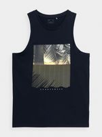 4F Męski Czarny tank top regular z nadrukiem w Palmy 100% Bawełna S