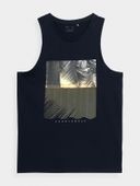 4F Męski Czarny tank top regular z nadrukiem w Palmy 100% Bawełna S