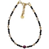 Bransoletka na nogę - Turmalin, cytryn, kwarc różowy, rubin i srebro złocone