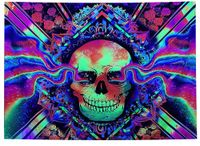 Dekoracja ŚCIENNA UV OBRAZ Fluorescencyjny GOBELIN ODBLASK 150x150cm Czacha