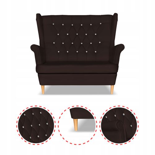 Zestaw uszak Gaja ekoskóra skaj sofa fotele pufy Family Meble ciemny brąz na Arena.pl