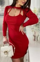 Czerwona ołówkowa sukienka mini elegancka Body Boom