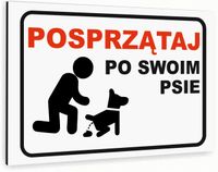 Tabliczka znak informacyjny 40x30 Biała SPRZĄTANIE PO PSIE Aluminiowa