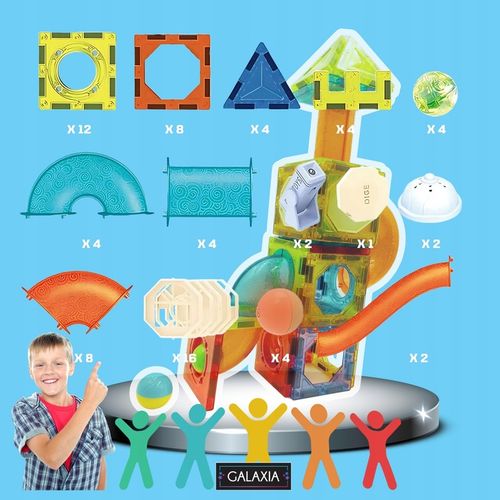 KLOCKI MAGNETYCZNE DUŻE 75 el Konstrukcyjne Świecące Dla Dzieci TOR KULKOWY na Arena.pl