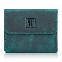 Portfel damski skórzany PAOLO PERUZZI, zielona mała portmonetka retro RFID
