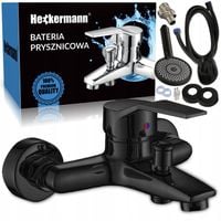 BATERIA NATRYSKOWA PRYSZNICOWA WANNOWA ŚCIENNA CZARNA ARMATURA
