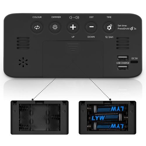BUDZIK ZEGAR ELEKTRONICZNY RGB LED GŁOŚNY STOJĄCY CYFROWY LAMPKA KABEL USB na Arena.pl