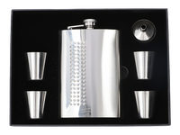 Zestaw Prezentowy Srebrna Piersiówka ok. 270 ml + 4 Kieliszki na Prezent