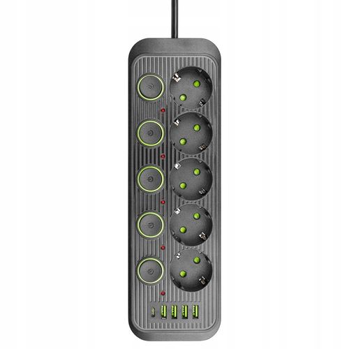 Przedłużacz listwa zasilająca 2m 5 GNIAZDA UZIEMIENIE 5x USB C włącznik na Arena.pl