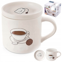 KUBEK PORCELANOWY Z POKRYWKĄ DO KAWY HERBATY ZAPARZACZ PREZENT 420ML