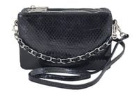 Skórzana lakierowana torebka wieczorowa - Czarna