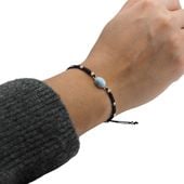 Bransoletka z Larimarem – ręcznie pleciona makrama, srebro 925