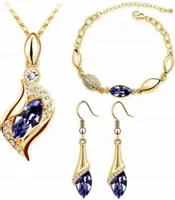 Złoty komplet biżuterii pozłacane łezki fioletowe na prezent 3cz zestaw