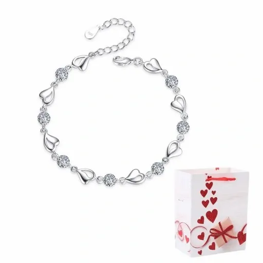 Bransoletka Srebrna Serduszko Cyrkonie Celebryka zdjęcie 1