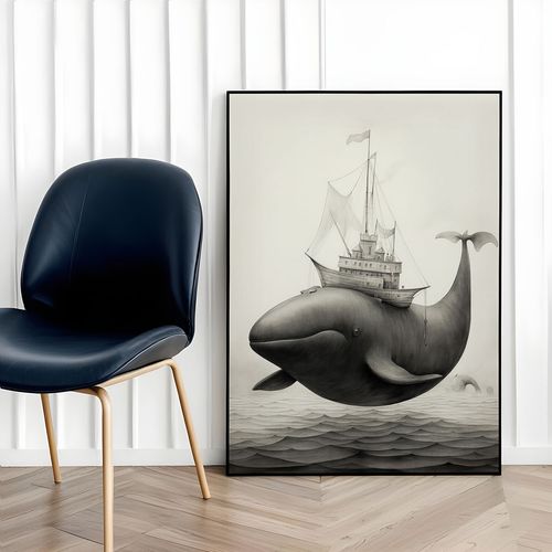 Plakat wieloryb statek 30x40 cm w czarnej ramie na Arena.pl