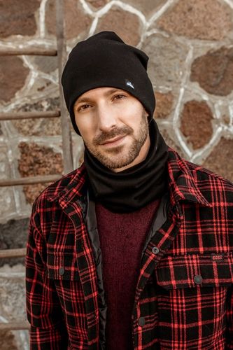 Czapka zimowa męska na polarze + komin Czarny na Arena.pl