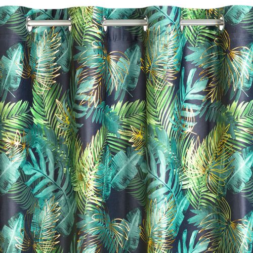 Zasłona gotowa na przelotkach DAVOS 140x250 czarno zielona w liście na Arena.pl