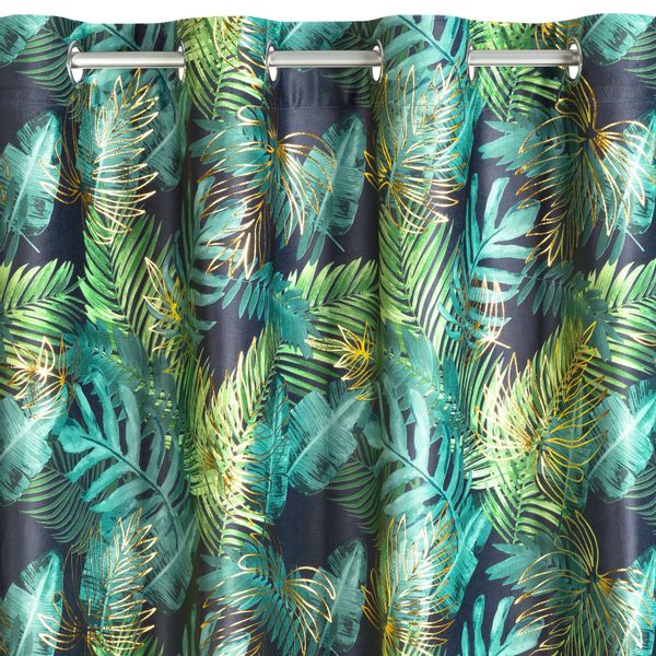 Zasłona gotowa na przelotkach DAVOS 140x250 czarno zielona w liście zdjęcie 4