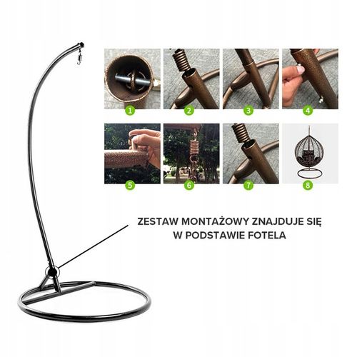 FOTEL OGRODOWY WISZĄCY KOKON DUŻY KOSZ VEGAS Z PODSTAWĄ PODUSZKA SZARA na Arena.pl