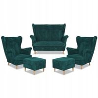 Zestaw wypoczynkowy uszak Bonito sofa fotele pufy Family Meble zielony