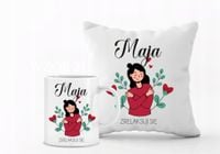 Zestaw PODUSZKA i KUBEK z nadrukiem PREZENT z twoim napisem + imię